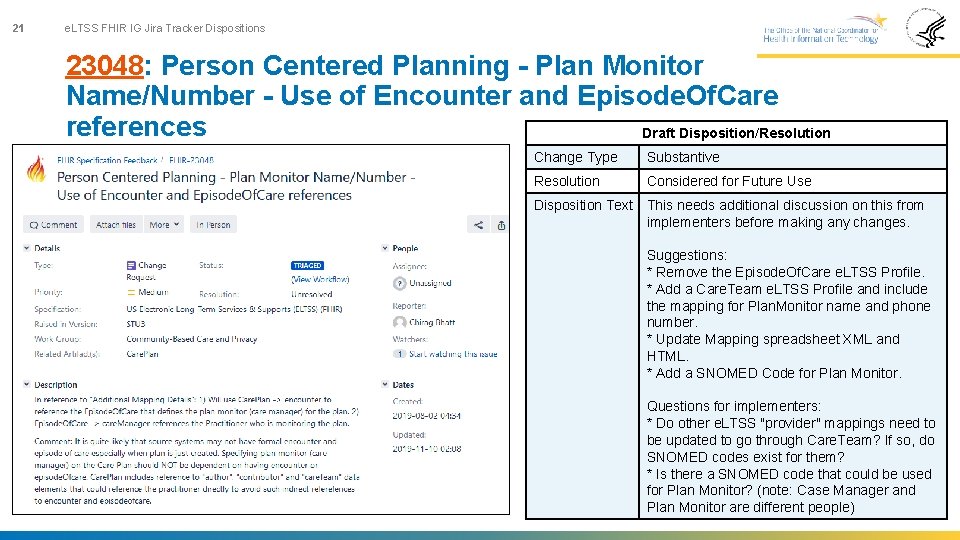 21 e. LTSS FHIR IG Jira Tracker Dispositions 23048: Person Centered Planning - Plan