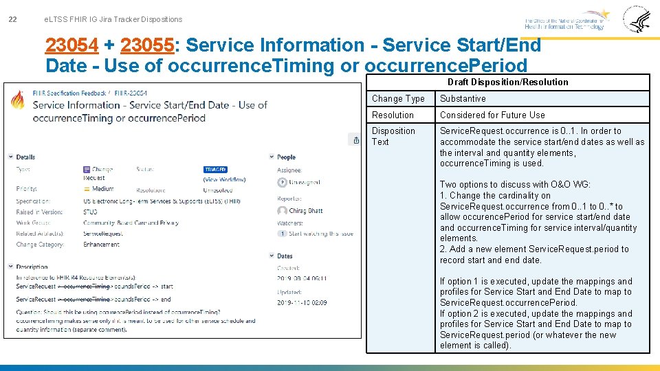 22 e. LTSS FHIR IG Jira Tracker Dispositions 23054 + 23055: Service Information -