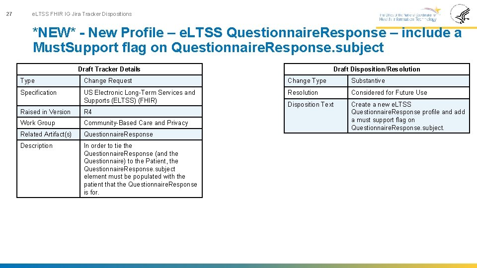 27 e. LTSS FHIR IG Jira Tracker Dispositions *NEW* - New Profile – e.