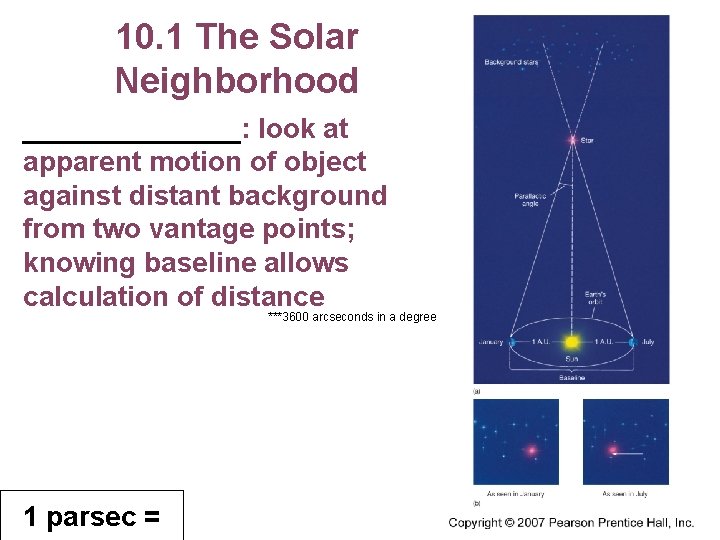 10. 1 The Solar Neighborhood _______: look at apparent motion of object against distant