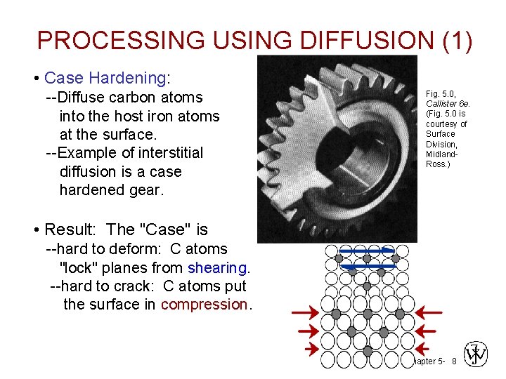 PROCESSING USING DIFFUSION (1) • Case Hardening: --Diffuse carbon atoms into the host iron