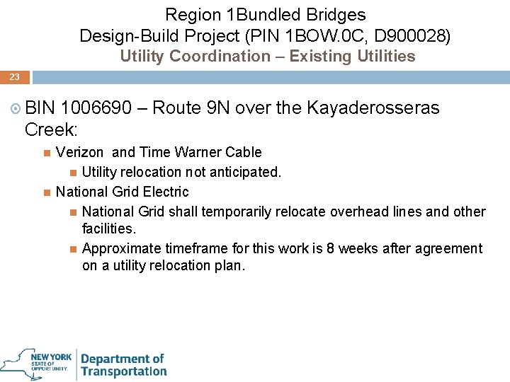 Region 1 Bundled Bridges Design-Build Project (PIN 1 BOW. 0 C, D 900028) Utility