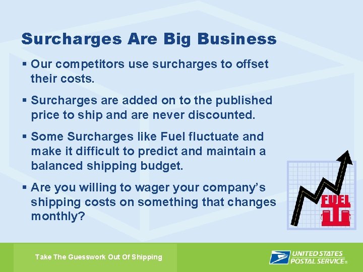 Surcharges Are Big Business § Our competitors use surcharges to offset their costs. §