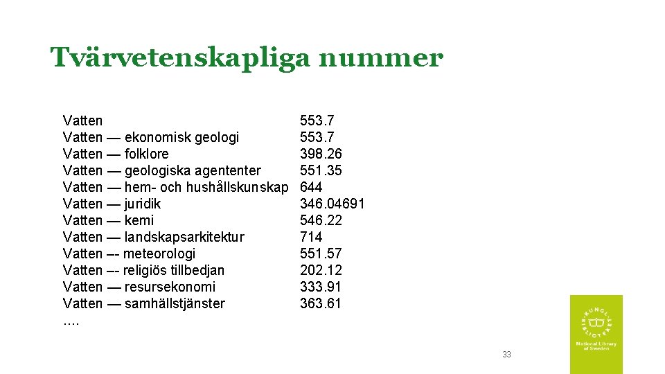 Tvärvetenskapliga nummer Vatten — ekonomisk geologi Vatten — folklore Vatten — geologiska agententer Vatten