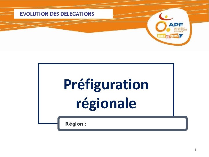 EVOLUTION DES DELEGATIONS Préfiguration régionale Région : 1 