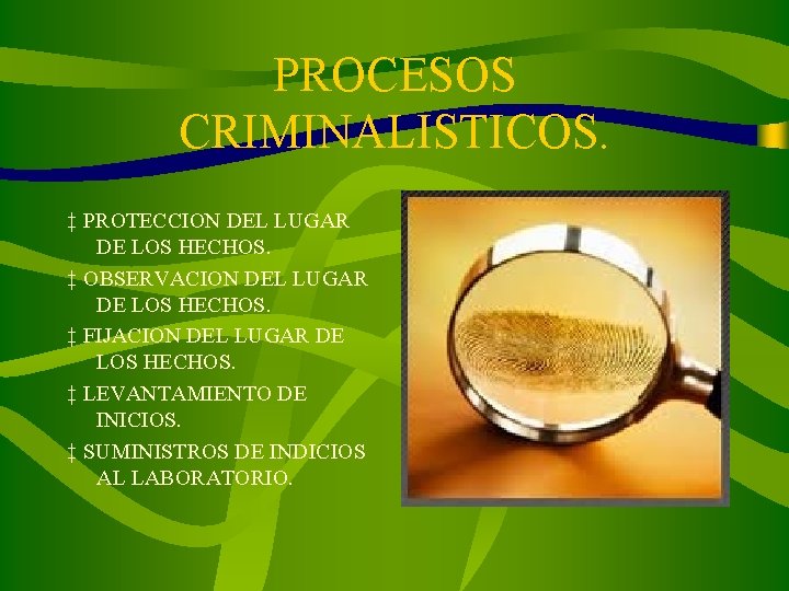 PROCESOS CRIMINALISTICOS. ‡ PROTECCION DEL LUGAR DE LOS HECHOS. ‡ OBSERVACION DEL LUGAR DE