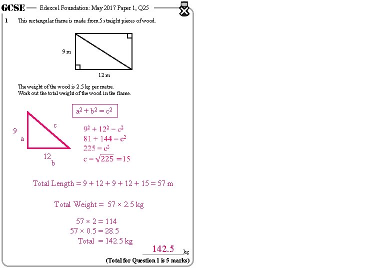 GCSE 1 Edexcel Foundation: May 2017 Paper 1, Q 25 This rectangular frame is