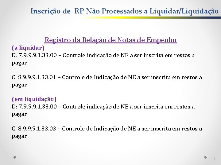 Inscrição de RP Não Processados a Liquidar/Liquidação Registro da Relação de Notas de Empenho