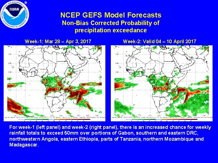 NCEP GEFS Model Forecasts Non-Bias Corrected Probability of precipitation exceedance Week-1: Mar 28 –
