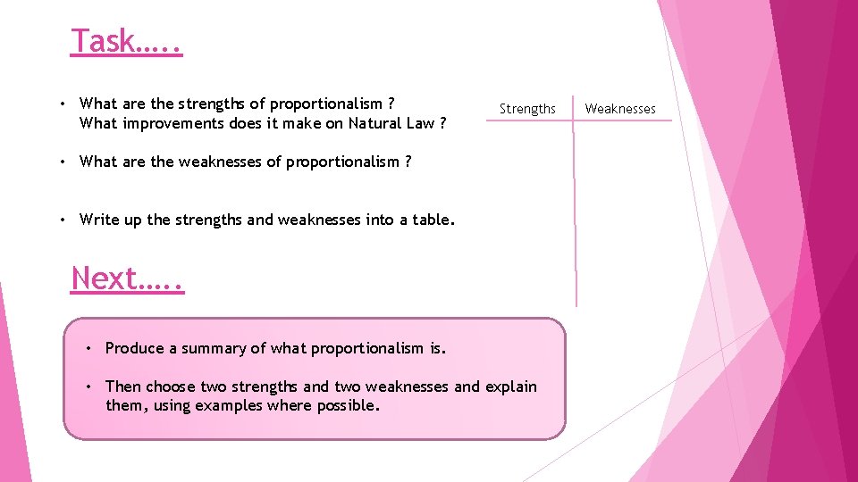 Task…. . • What are the strengths of proportionalism ? What improvements does it