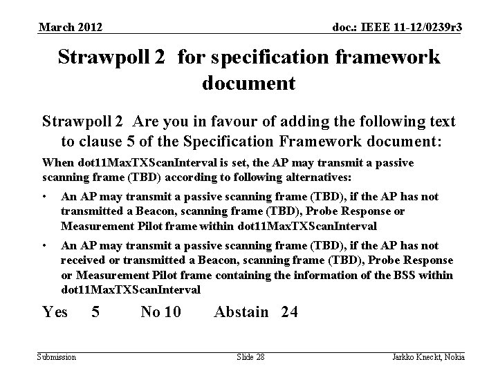 March 2012 doc. : IEEE 11 -12/0239 r 3 Strawpoll 2 for specification framework