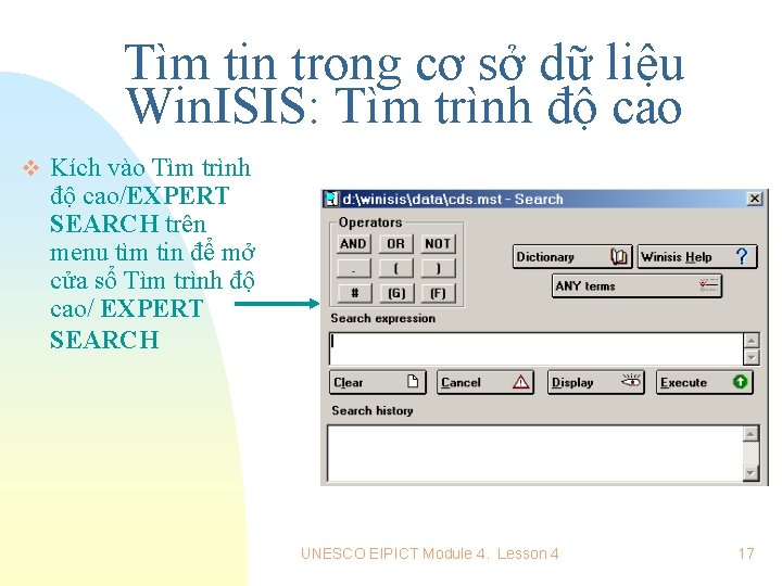 Tìm tin trong cơ sở dữ liệu Win. ISIS: Tìm trình độ cao v