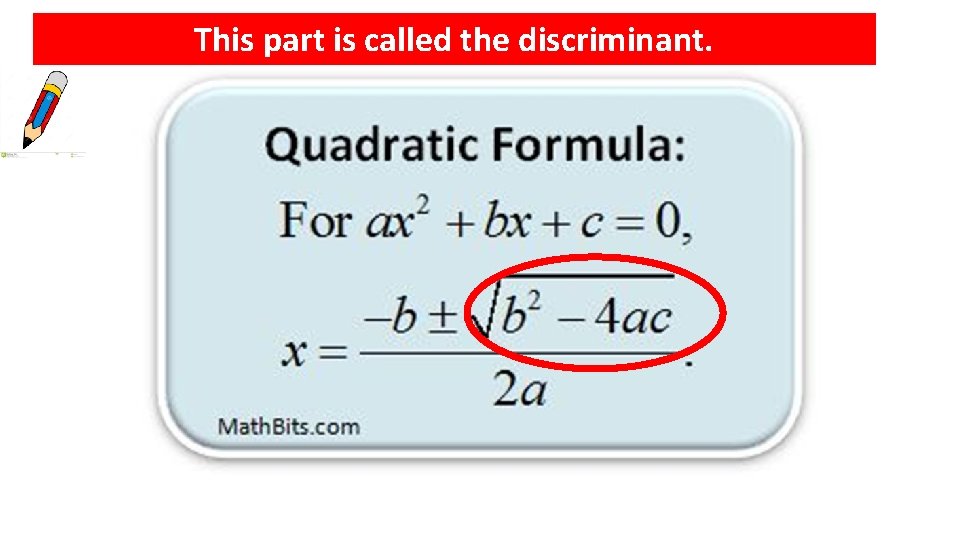 This part is called the discriminant. 
