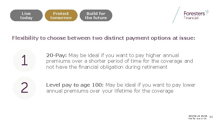 Live today Protect tomorrow Build for the future Flexibility to choose between two distinct