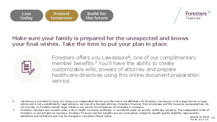 Live today Protect tomorrow Build for the future Make sure your family is prepared