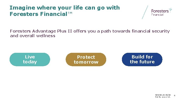 Imagine where your life can go with Foresters Financial™ Foresters Advantage Plus II offers