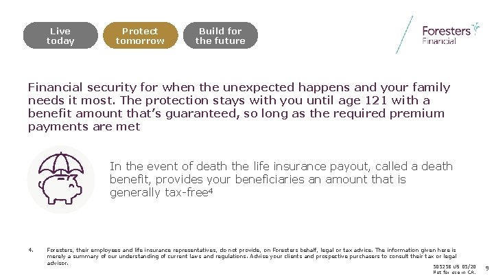 Live today Protect tomorrow Build for the future Financial security for when the unexpected
