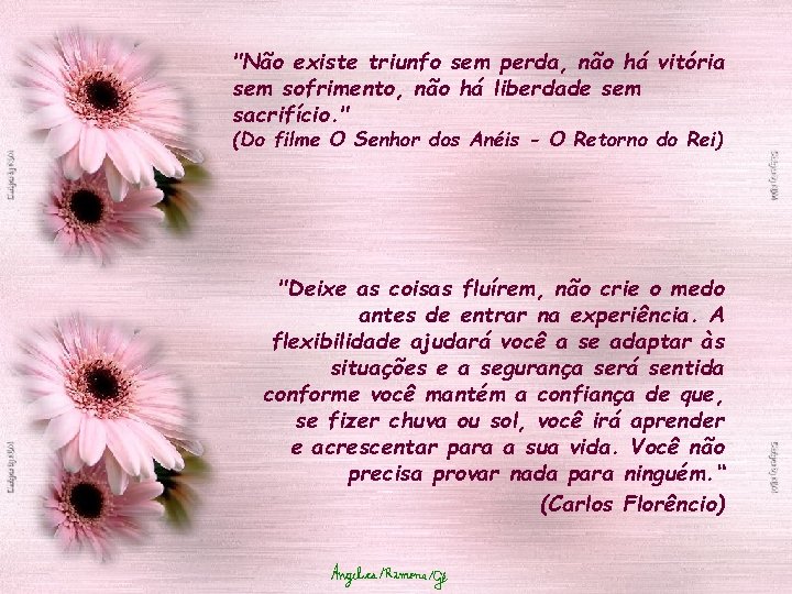"Não existe triunfo sem perda, não há vitória sem sofrimento, não há liberdade sem
