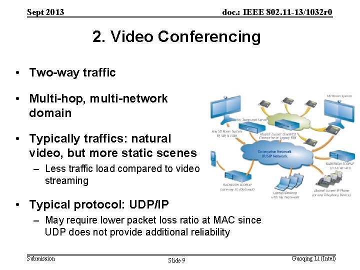 Sept 2013 doc. : IEEE 802. 11 -13/1032 r 0 2. Video Conferencing •