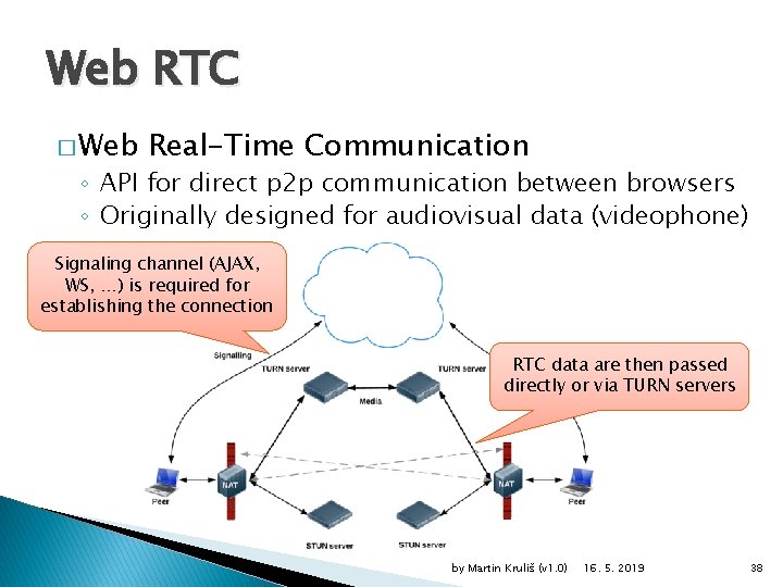 Web RTC � Web Real-Time Communication ◦ API for direct p 2 p communication