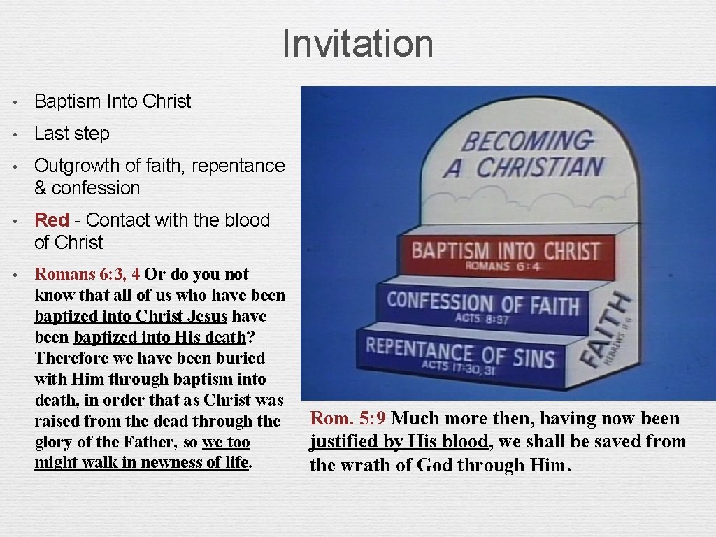 Invitation • Baptism Into Christ • Last step • Outgrowth of faith, repentance &