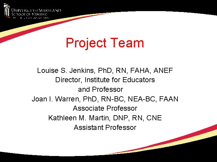Project Team Louise S. Jenkins, Ph. D, RN, FAHA, ANEF Director, Institute for Educators