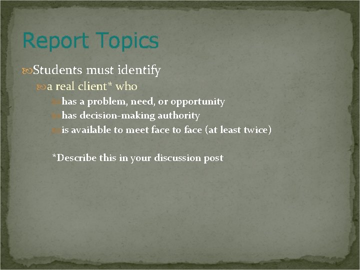 Report Discussion Topics Technical Report Writing ENGL 3100 Overview Selecting effective