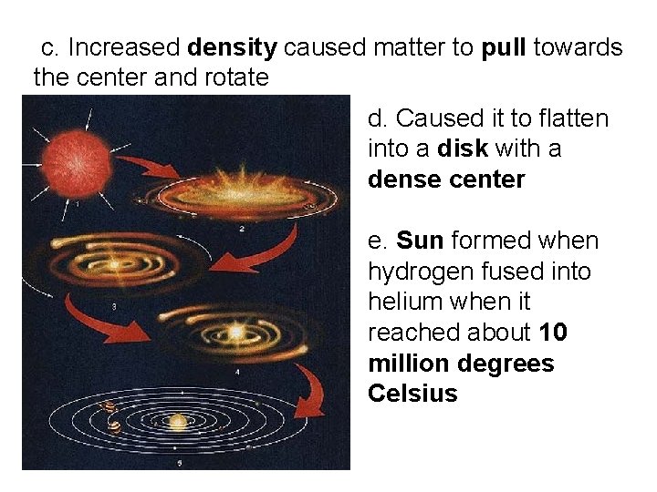 c. Increased density caused matter to pull towards the center and rotate d. Caused