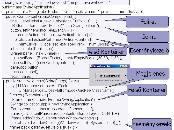 import javax. swing. *; java. awt. *; 2. import java. awt. event. *; Fejlett