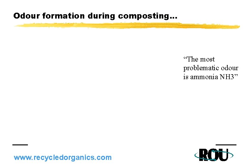 Odour formation during composting. . . “The most problematic odour is ammonia NH 3”