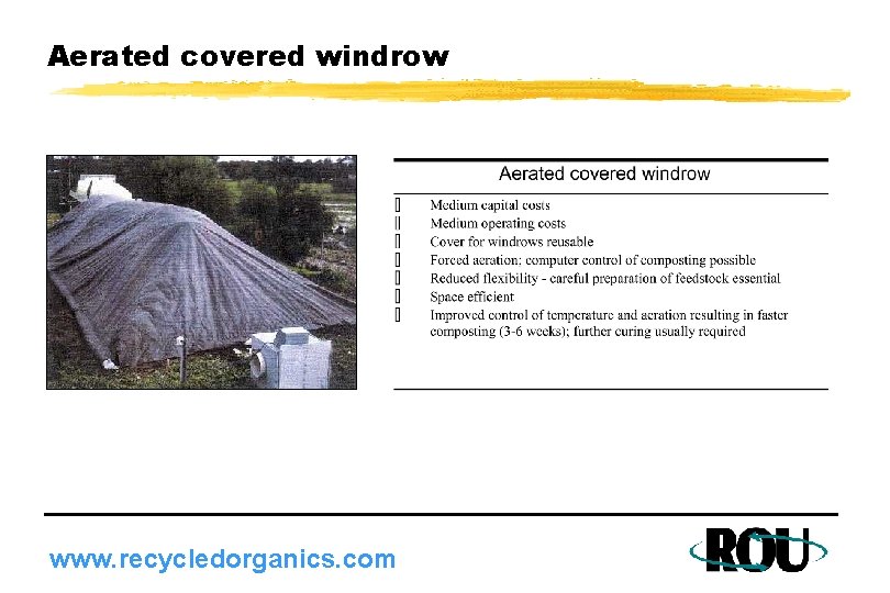 Aerated covered windrow www. recycledorganics. com 