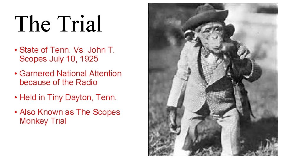The Trial • State of Tenn. Vs. John T. Scopes July 10, 1925 •