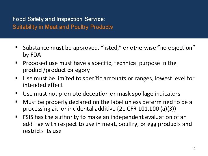 Food Safety and Inspection Service: Suitability in Meat and Poultry Products § Substance must