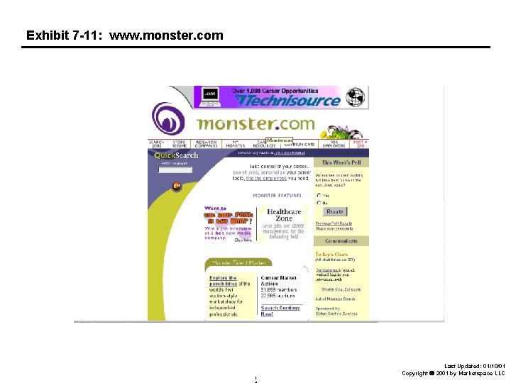 Exhibit 7 -11: www. monster. com 1 Last Updated: 01/10/01 Copyright 2001 by Marketspace