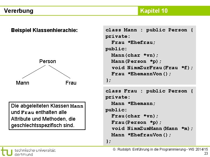Vererbung Kapitel 10 Beispiel Klassenhierachie: Person Mann Frau Die abgeleiteten Klassen Mann und Frau