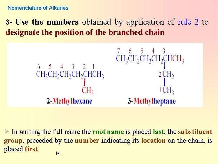 Nomenclature of Alkanes 3 - Use the numbers obtained by application of rule 2