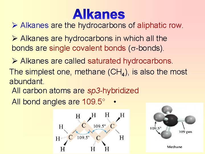 Ø Alkanes are the hydrocarbons of aliphatic row. Ø Alkanes are hydrocarbons in which