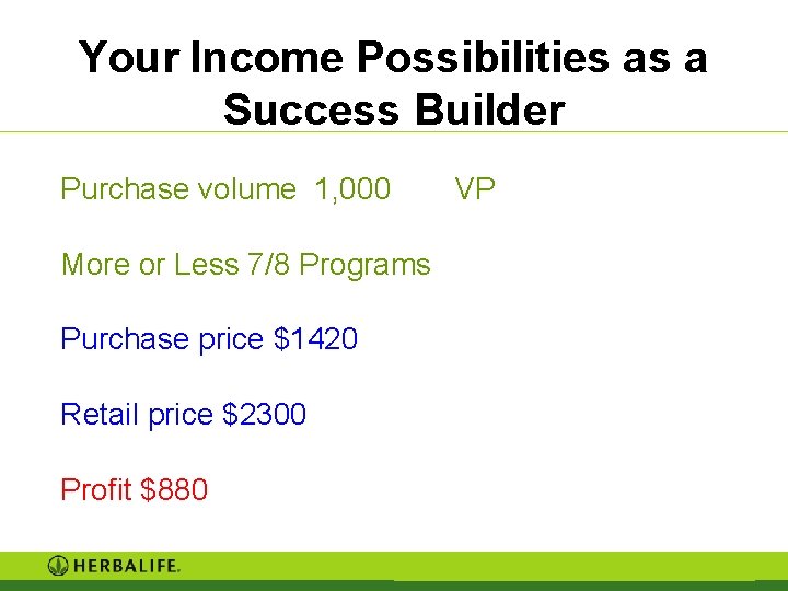 Your Income Possibilities as a Success Builder Purchase volume 1, 000 More or Less Your Income Possibilities as a Success Builder Purchase volume 1, 000 More or Less