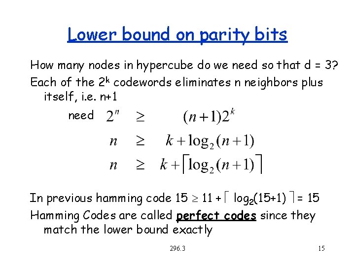 Lower bound on parity bits How many nodes in hypercube do we need so