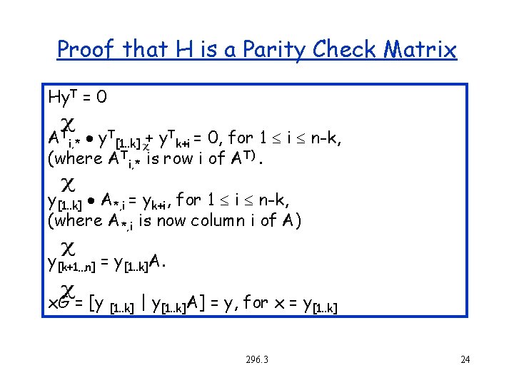 Proof that H is a Parity Check Matrix Hy. T = 0 ATi, *