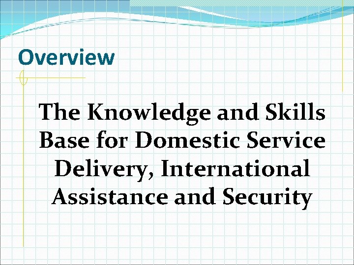 Overview The Knowledge and Skills Base for Domestic Service Delivery, International Assistance and Security