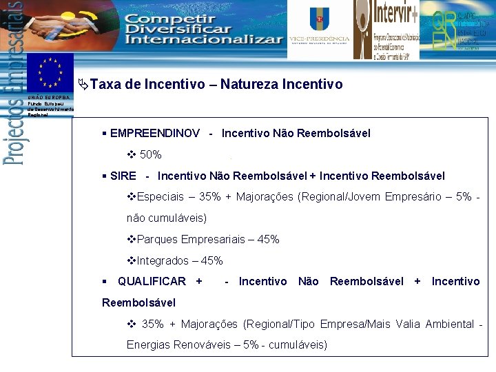 ÄTaxa de Incentivo – Natureza Incentivo UNIÃO EUROPEIA Fundo Europeu de Desenvolvimento Regional EMPREENDINOV