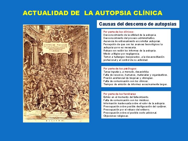 ACTUALIDAD DE LA AUTOPSIA CLÍNICA Causas del descenso de autopsias Por parte de los