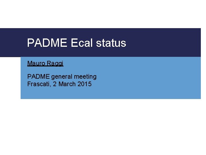 PADME Ecal status Mauro Raggi PADME general meeting Frascati, 2 March 2015 