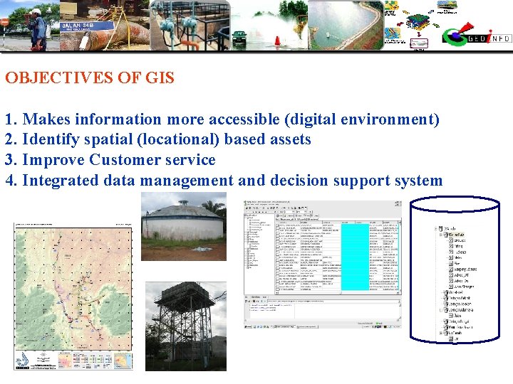 OBJECTIVES OF GIS 1. Makes information more accessible (digital environment) 2. Identify spatial (locational)