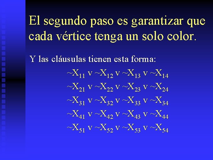 El segundo paso es garantizar que cada vértice tenga un solo color. Y las