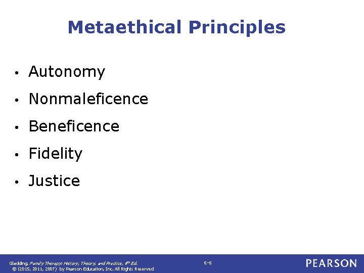 Metaethical Principles • Autonomy • Nonmaleficence • Beneficence • Fidelity • Justice Gladding, Family