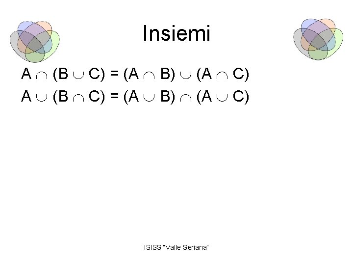 Insiemi A (B C) = (A B) (A C) ISISS “Valle Seriana” 