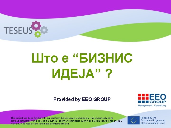 Што е “БИЗНИС ИДЕЈА” ? Provided by EEO GROUP This project has been funded