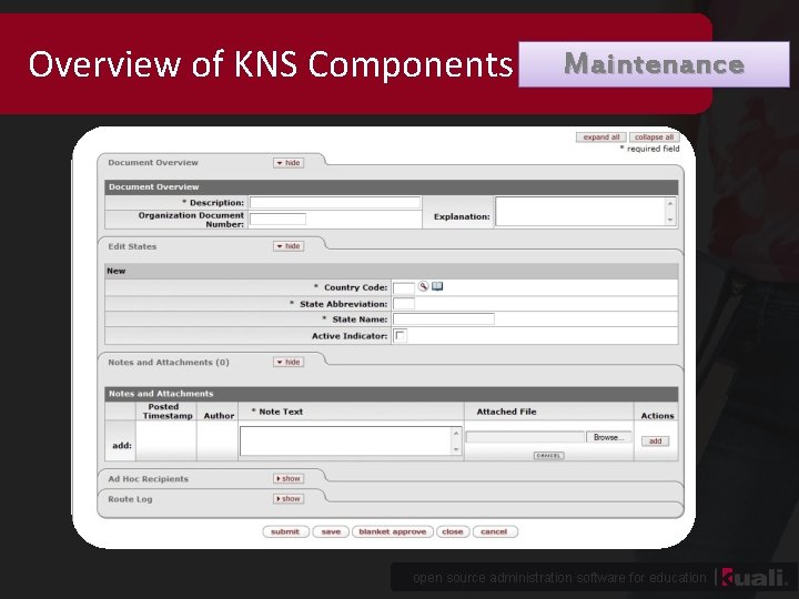 Overview of KNS Components Maintenance open source administration software for education 